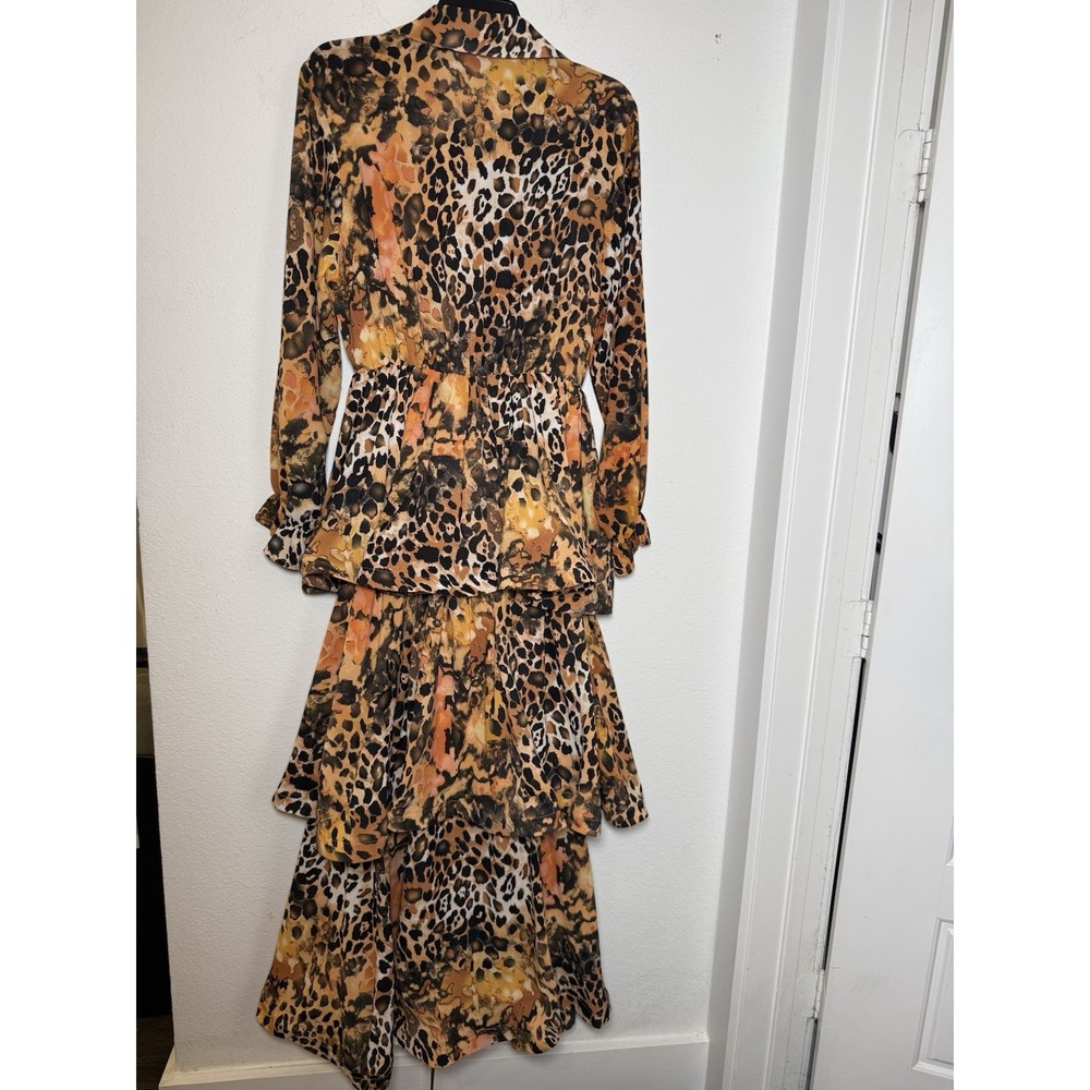 Beulah Style Animal Print Ruffle Tiered Long Sleeve Dress  Size Med Vacay - Picture 9 of 14